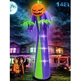 14 FT Giant Halloween Inflatable Pumpkin Outdoor Decorations | Built in 5 LED Lights,Blow Up Pumpkin for Yard Lawn Garden Holiday,Perfect Halloween Party Supplies with Sandbags Stakes