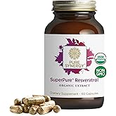 PURE SYNERGY SuperPure Resveratrol Extract | Organic Resveratrol Supplement | Antioxidant Trans-Resveratrol Extract with Grape Polyphenols | for Healthy Aging, Heart, and Skin Health (60 Capsules)