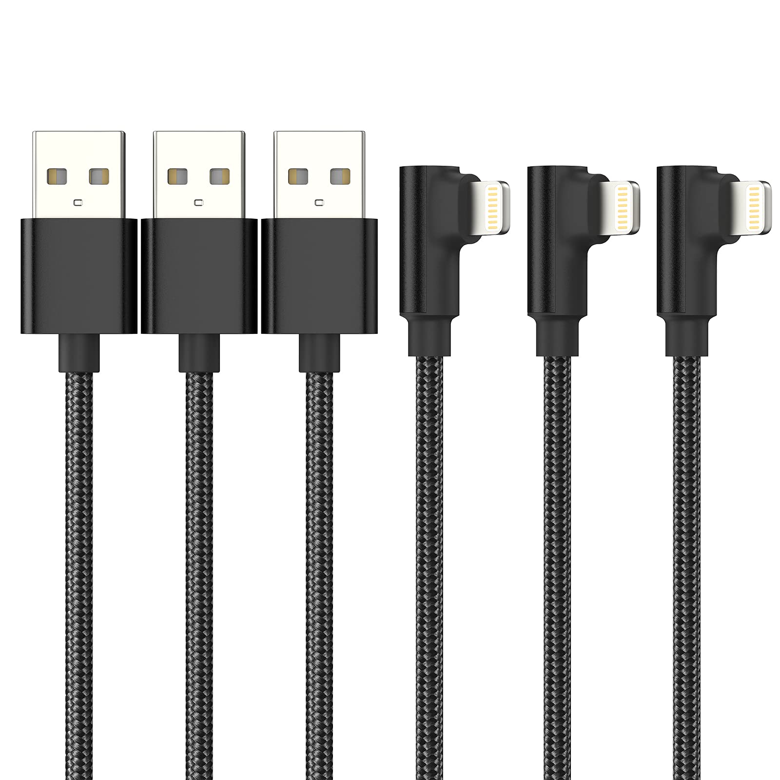 ADILIFT Long 2m 90 Degree 3Pack [MFi Certified] Right Angle Lightning to USB Cable Nylon Braided iPhone Charger Lead Lightning Fast Charging Cable for iPhone 11 Pro Max Xs X XR 8 7 6