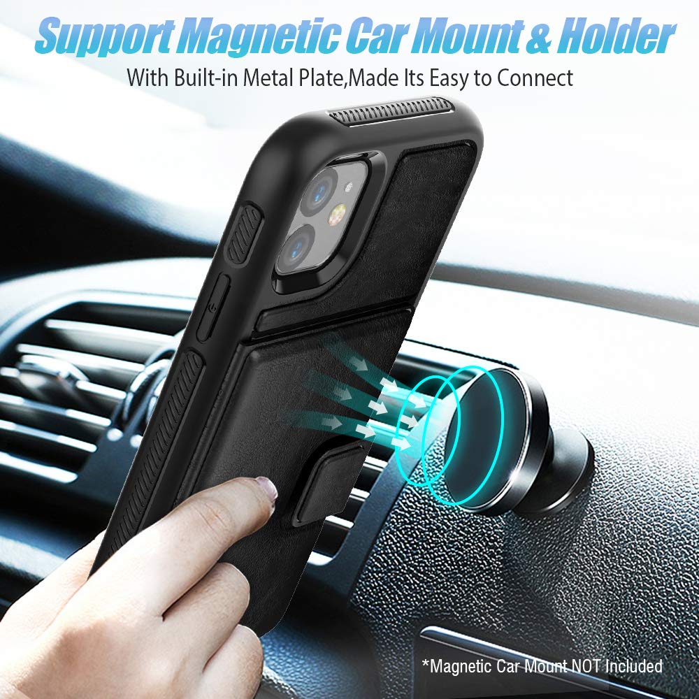 Timecity Apple iPhone 11 Case,Dual-Camera System 6.1-Inch iPhone Wallet Case.Full-Body Heavy Duty Protection Leather Cover with Card Holder & Kickstand Case for iPhone 11 2019 Release - Black