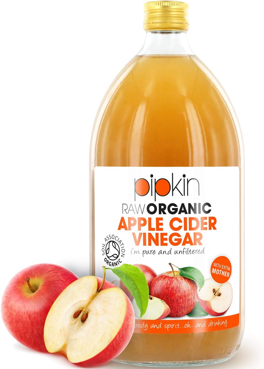 Pipkin Raw 100% Organic Apple Cider Vinegar with The Mother, Non-GMO Cloudy ACV Pure Cold Pressed, Unrefined, Unfiltered, Unpasteurized, 5% Acidity, Vegan and Vegetarian Friendly, Kosher (946 ml)