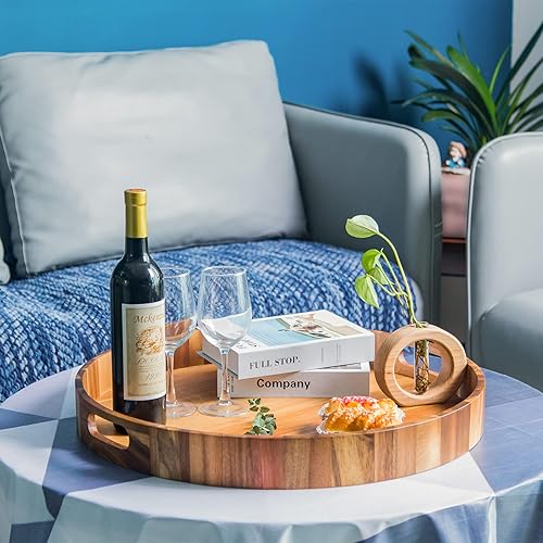 GinSent Extra Large Ottoman Tray, Round Ottoman Tray with Handles