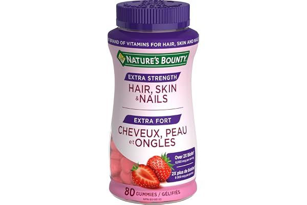 NATURE'S BOUNTY Extra Strength, Hair, Skin & Nails, 200 g | 6,000 mcg Biotin, Maintains Health of Hair & Skin, Promotes Thick