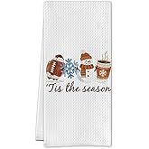 SereneHanctuary Winter Snowman Football Coffee Kitchen Towels, Football Lover Fan Player Gifts Dish Tea Towels, Gifts for Coffee Lovers Decorative Hand Towel for Kitchen, 16x24 Inch