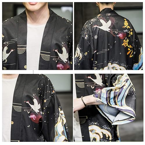 PRIJOUHE Men's Japanese Kimono Cardigan Jackets Casual Long Sleeve