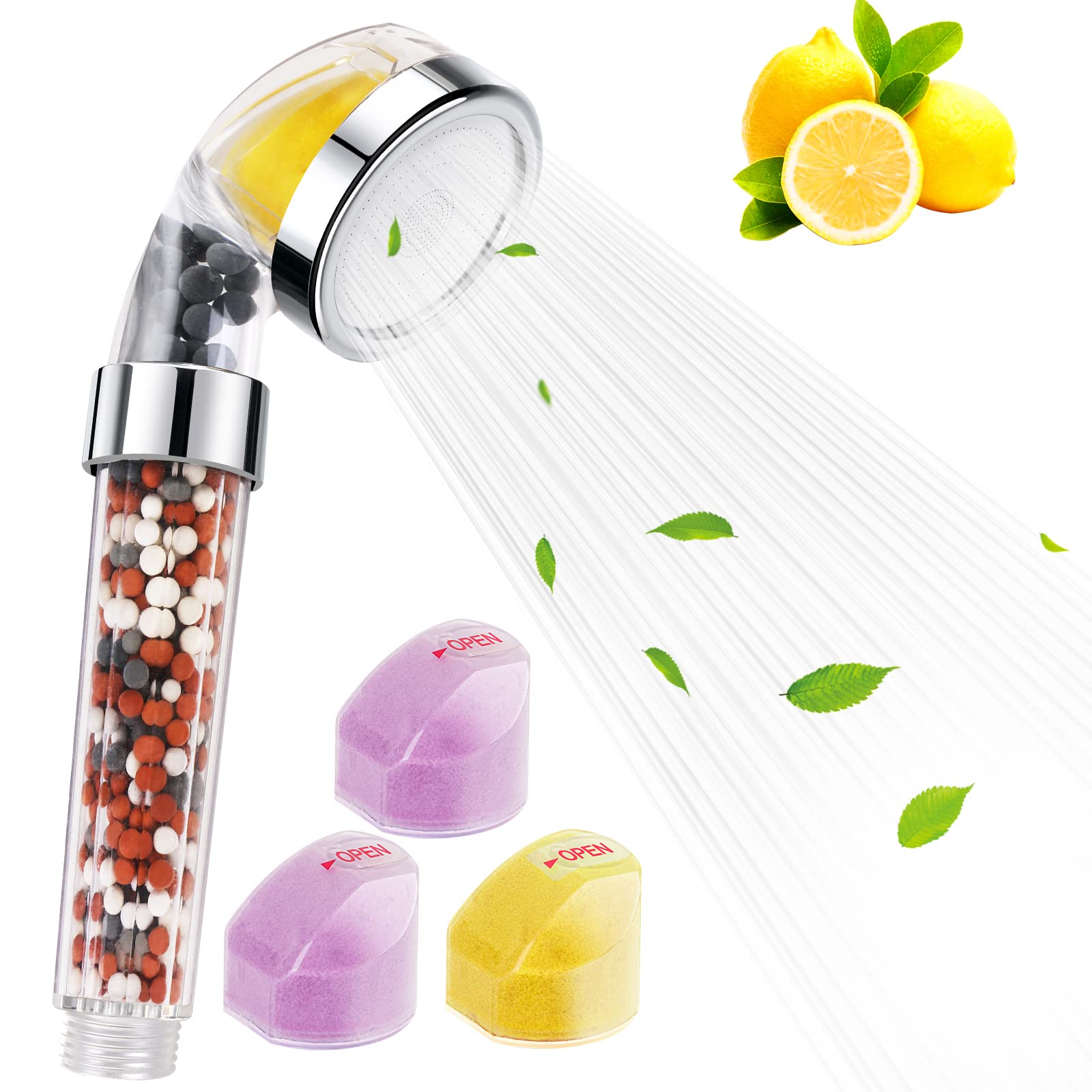 Vicloon Vitamin C Shower Head, Filtered Shower Head with 4 Vitamin Scented Blocks, 200% High Pressure, 35% Water Saving Shower, Powerful Remove Chlorine, Softens Hard Water