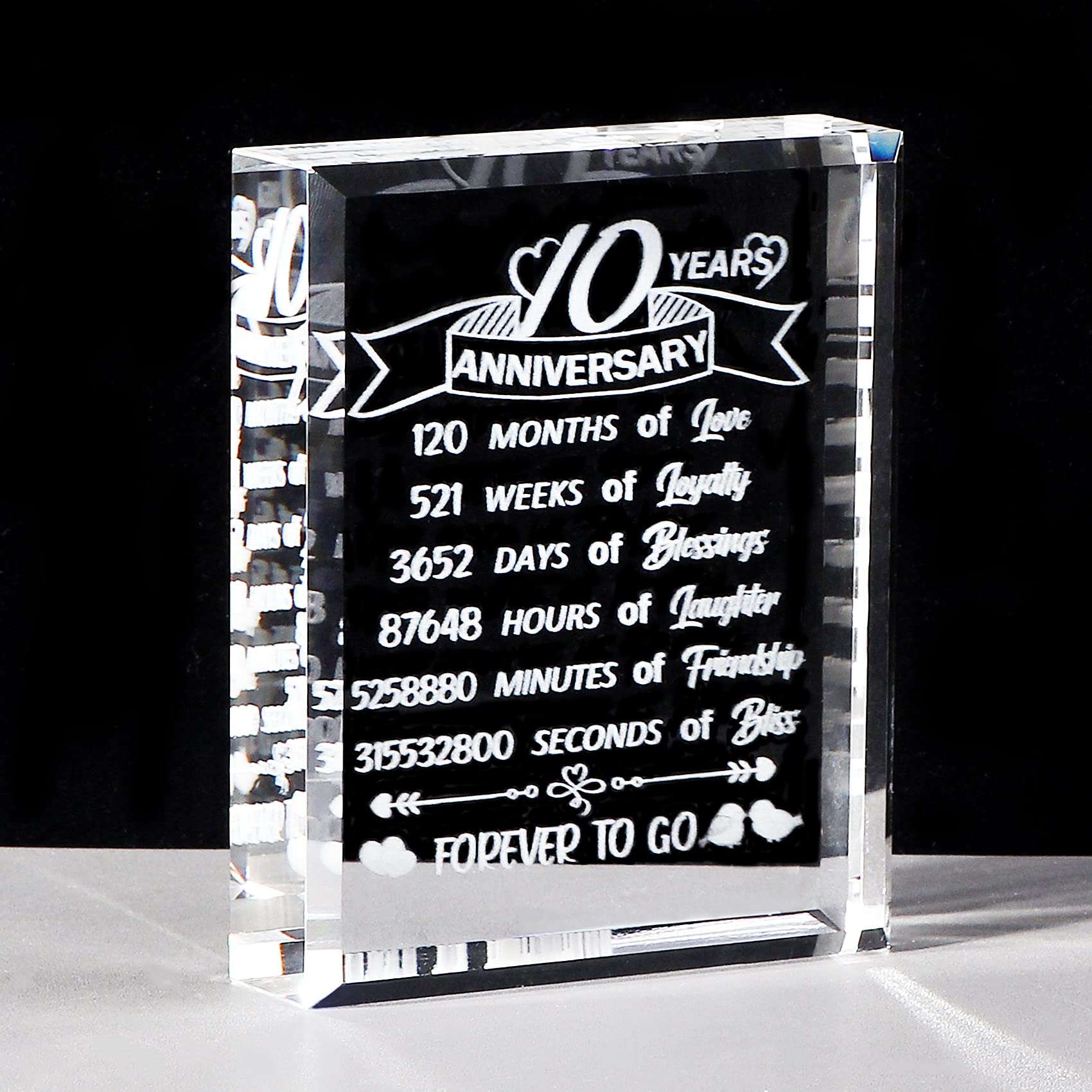 10th Anniversary Romantic Gifts for Her 10 Years Wedding Crystal Presents for Wife, K9 Crystal Glass Plaque Happy 10th Anniversary Christmas Keepsake Gifts for Women (10 years)
