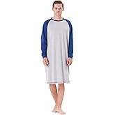 Keyocean Mens Cotton Nightgown Soft Lightweight Long Sleeve Sleepshirt Crew Neck & Pockets Comfortable Lounge Nightwear