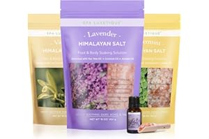 Epsom Salt - Spa Luxetique Himalayan Bath Salts Gift Set Foot & Body Soaking Solution 3 x 454g(16oz), Wooden Spoons, 0.5oz Es