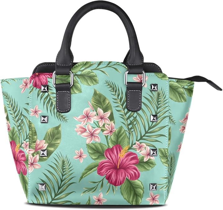 Tropical Flower Handbags Purses Totes Leather Shoulder Bags Top Satchel