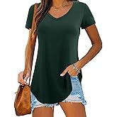 Amoretu Women's Short Sleeve Tunic Tops Summer V Neck Shirts Casual Fashion Tees