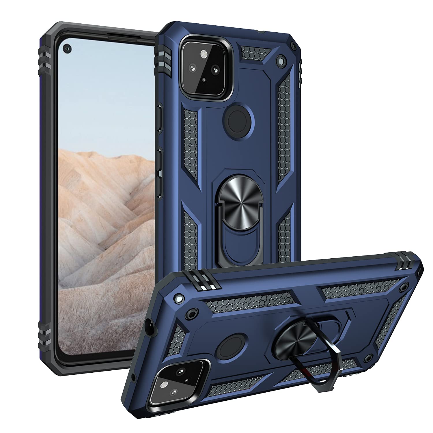 BestST Case Compatible with Google Pixel 5a Case,Screen Protector Heavy Duty Shockproof Impact-Resistant Ultimate Armor Cover Bumpers Protective phone case,with Ring Kickstand,Blue — image 1