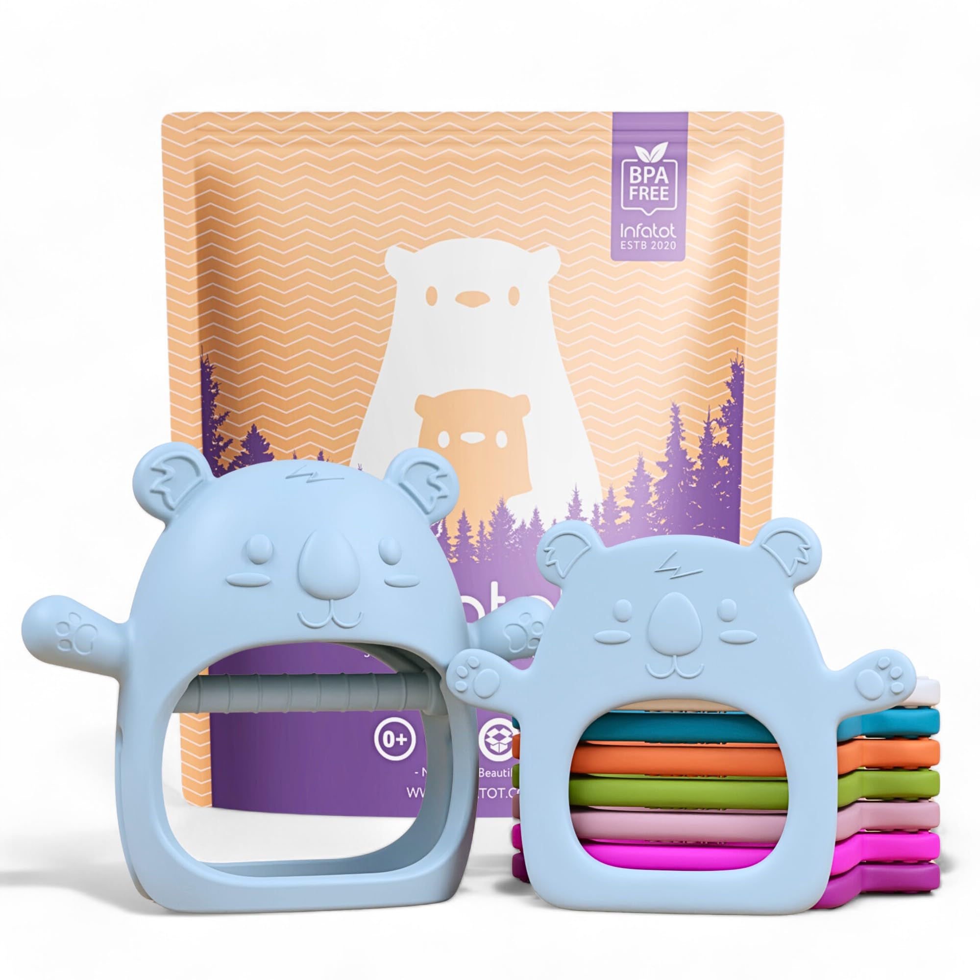 Infatot® Teething Toys for Baby Gifts – 2-Pack Koda Koala Teether Mitten Glove, Soothing Hand Teethers for Infants, Baby Toys 0-6 Months and Up, Newborn Essentials for Teething Relief, Baby-Blue — image 1