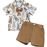 FEIBEL Baby Boys Easter Outfit Short-Sleeve Button Shirt and Shorts 2 Piece Bunny Carrot Print Holiday Clothes Set