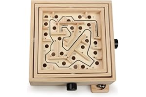 STERLING Games 25 Waypoint Wooden Labyrinth 7.5" x 7.5" Travel Size Marble Ball Tilt Maze Wood Game for 6 Years Old and Up