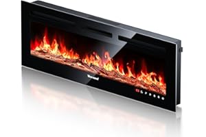 VISVEIL Electric Fireplace,Realistic Flame Electric Fireplace Heater,Log Set and Crystal Flames,750-1500W with Timer Inserts,Wall Mounted,TV Stand,Touch Screen and Remote Control for Living Room,50 Inch