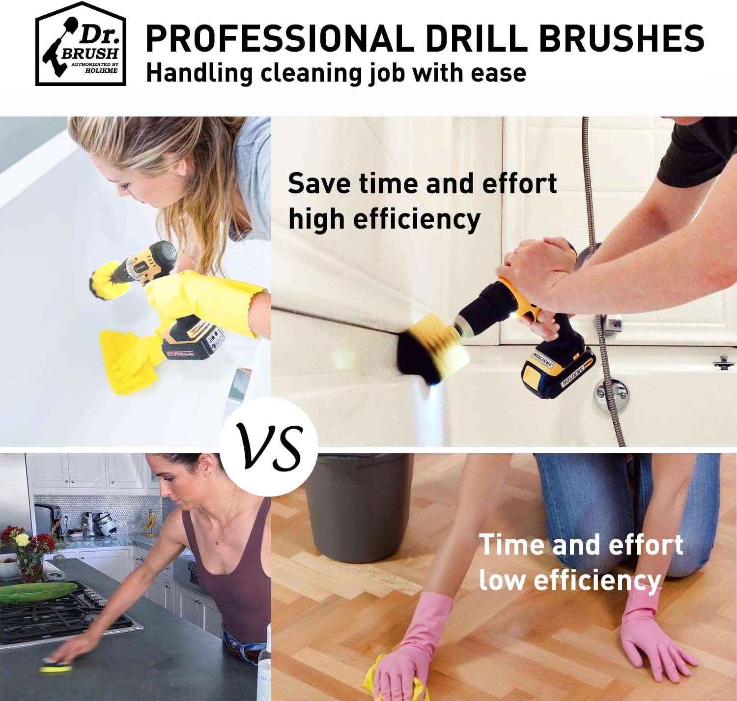 Holikme 4 Pack Drill Brush Power Scrubber Cleaning Brush Extended Long Attachment Set All Purpose Drill Scrub Brushes Kit for Grout, Floor, Tub, Shower, Tile, Bathroom and Kitchen Surface: Kitchen & Dining