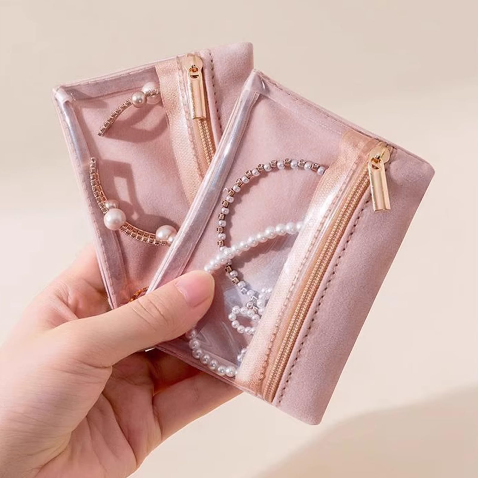 Photo 1 of Magiware Small Travel Jewelry Pouches, 6PCS Clear Jewelry Organizer Bags with Soft Velvet and Zipper, Pocket Storage Bag Case Purse Organizer for Women Girl Gift