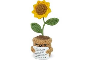 OASSIE Christmas Teacher Gifts for Women - Handmade Positive Crochet Sunflower with Card - End of The Year Graduation Birthday Thank You Gifts for Teachers Coworkers, Crochet Flowers for Desk Decor
