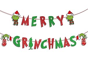 NAOPSY Glitter Merry Christmas Banner - Red Green Glittery Xmas Garland for Home Wall Mantle Fireplace Party Decorations and Supplies