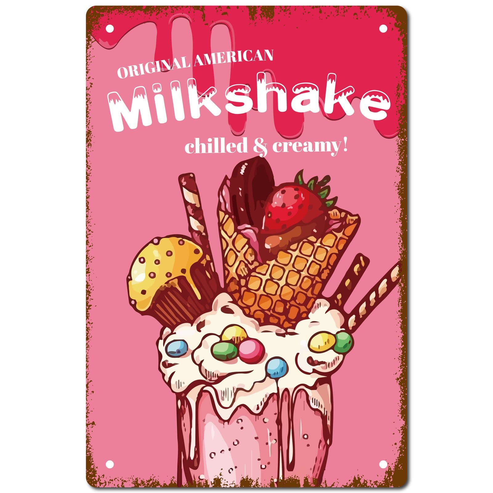 CREATCABIN Milkshake Vintage Metal Tin Sign Retro Wall Art Decor House Plaque Poster for Home Bar Pub Garden Kitchen Coffee Garage Decoration 12 x 8 Inch — image 1