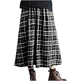 SHENHE Women's Plaid A Line Skirt Elastic High Waist Flowy Vintage Long Skirt with Pockets