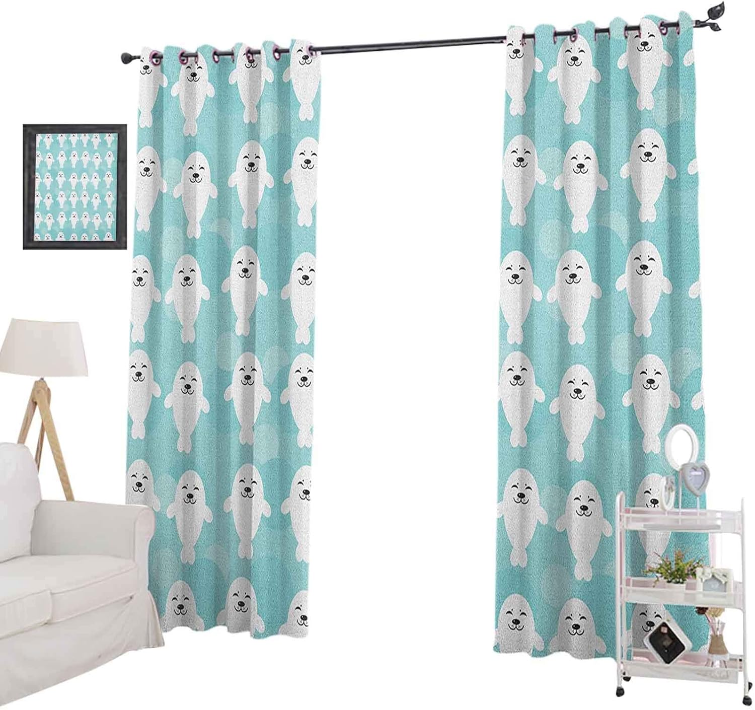 YUAZHOQI Sea Animals Curtains for Living RoomBaby Seals with Cute Faces Children Smiling