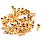 harpfeas 3MM Electric Guitar Bass Pickguard Screws Pick Guards Scratch Plate Mounting Screws for Fender Strat ST Tele TL Stratocaster Telecaster Gibson LP Les Paul SG Guitar Pack of 50 (Gold)