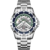 GLENAW Skeleton Watches for Men, Automatic Mechanical Watch with Luminous Dial, Self Winding Watches Stainless Steel Bracelet