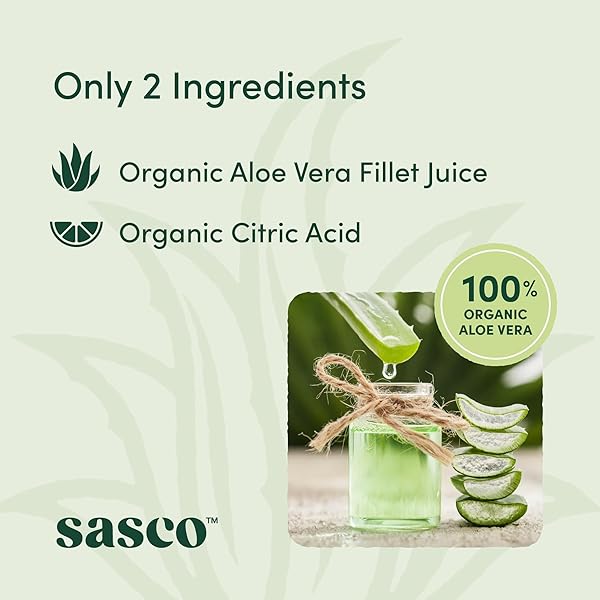 100% ORGANIC ALOE VERA JUICE – INNER FILLET ONLY, NATURALLY PRESERVED, NOT FROM CONCENTRATE, SUPPORTS DIGESTIVE & IMMUNE HEALTH – 1L BOTTLE BY SASCO
