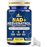 Anyglory NAD+ Supplement with 500mg NR, Resveratrol, CoQ10, PQQ- 5-in-1 NAD Formula |NMN Supplement Alternative|NAD Resveratrol Support Cellular Energy & Healthy Aging-Made in USA-60 Capsules