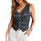 Tankaneo Womens Cropped Denim Vest V Neck Button Down Fitted Jean Tops Summer Sleeveless Trendy Waistcoat