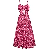 GRACE KARIN Women's Summer Floral Dress 2026 Boho Spaghetti Strap Smocked Tiered Casual Maxi Long Sundress with Pockets