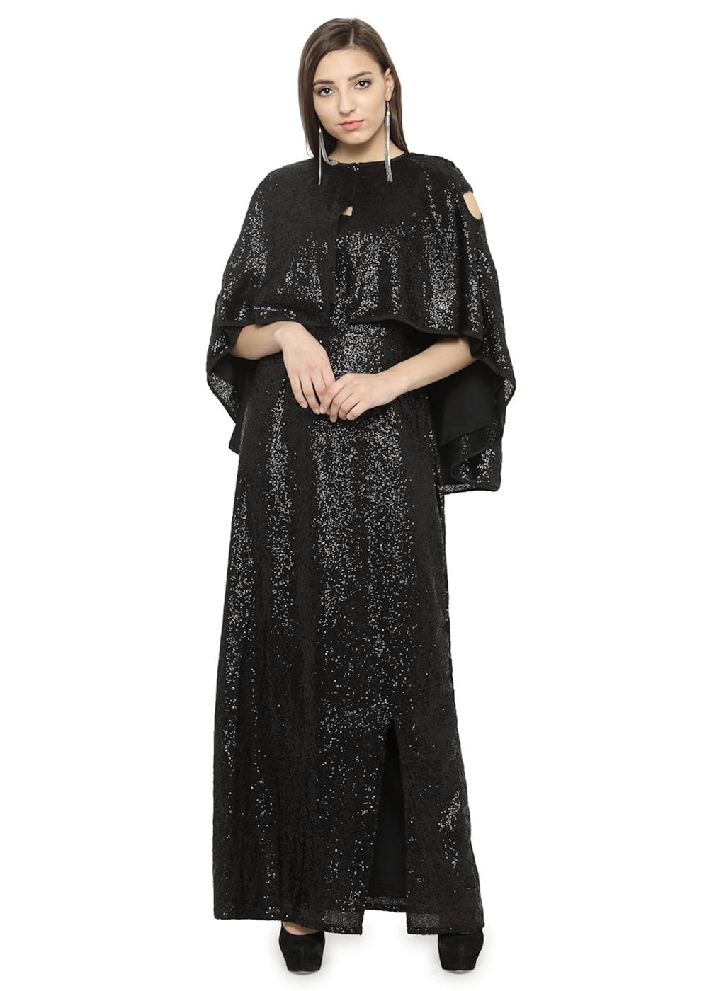 just wow black poly georgette women's dress (jw812)