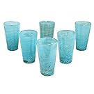 NOVICA Hand Blown Blue Glass Highball Glasses, 13 oz. 'Aquamarine Centrifuge' (set of 6)