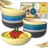 Teivio 8.4" Large Plastic Pasta Bowls Reusable, 45 oz Pasta Serving Bowl Set of 12, Kitchen Wheat Straw Serving Deep Plate Bowls for Salad, Cereal,Soup,Unbreakable Dishwasher Safe, Multicolor