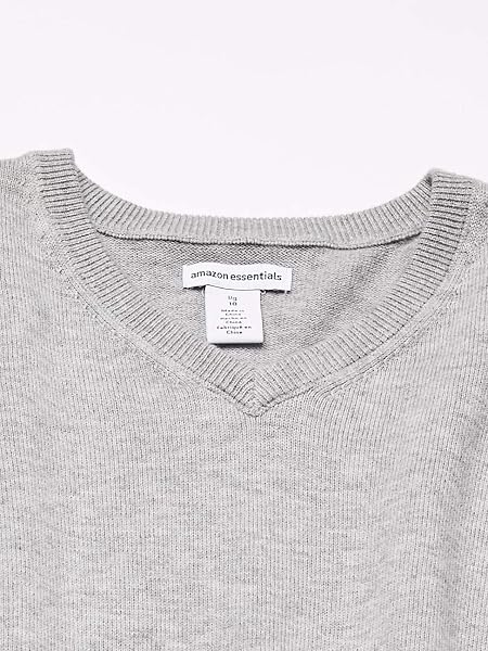 AMAZON ESSENTIALS UNISEX KIDS’ UNIFORM COTTON V-NECK SWEATER, LIGHT GREY HEATHER, SMALL