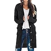 MEROKEETY Women's 2025 Long Sleeve Cardigan Sweater Fall Winter Cable Knit Open Front Button Long Outerwear