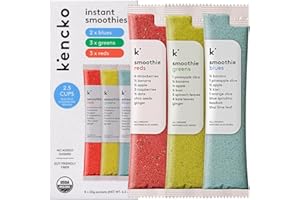 kencko Smoothie Mix Variety Pack - 8 Instant Breakfast Smoothies - 100% Organic Fruit And Vegetable Superfoods, Natural, Healthy Vegan, Gluten Free - Reds, Blues, Greens Powder Smoothie Mix Packets