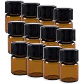 Super Z Outlet 1ml (1/4 dram) Mini Amber Glass Vial Bottles with Orifice Reducer and Cap for Essential Oils, Colognes &amp; Perfumes (12 Pack)
