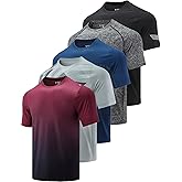 5 Pack Men’s Active Quick Dry Crew Neck T Shirts | Athletic Running Gym Workout Short Sleeve Tee Tops Bulk