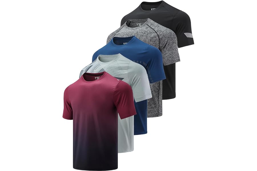 Liberty Imports 5 Pack Men's Active Quick Dry Crew Neck T Shirts | Athletic Gym Workout Short Sleeve Tee, Performance Tops Bulk, Lightweight, Moisture Wicking, Regular Fit, for Running Hiking