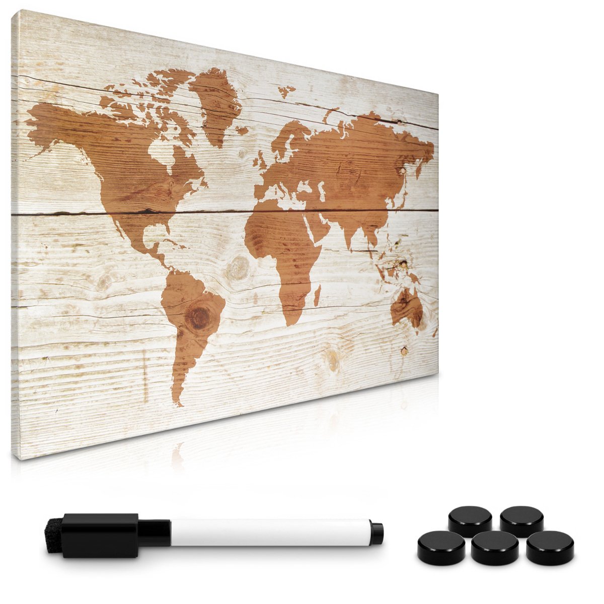 Navaris Magnetic Whiteboard Memo Board - 40 x 60 cm Writable Dry Erase Notice Message Board for Wall with Magnets and Marker - World Map