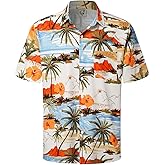 Hardaddy Men's Hawaiian Shirt Short Sleeves Coconut Printed Button Down Summer Beach Casual Shirts