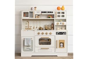 BPMFKID Wooden Play Kitchen for Kids– Realistic Appliances, Smart Storage & 15 Fun Accessories for Inspiring Pretend Play (Ages 3+)