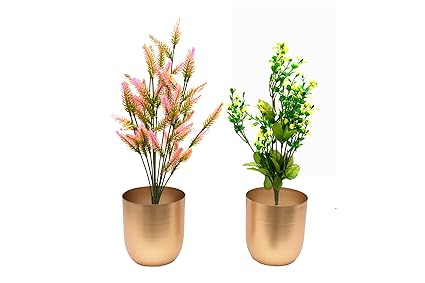 AMNA Gardens Iron Planter Iron Plant Stand Flower Pot Indoor Outdoor Gold, Small, 2 Pieces,-,11x11x12 cm
