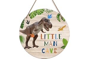 SIMIMI ART Little Man Cave - Dinosaur Quote Wood Hanging Wall Art Decor for boys-bedroom Kid's playroom living room decorations