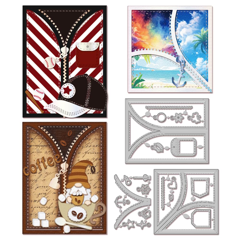 GLOBLELAND Zipper Border Cutting Dies for Card Making Metal Die Cuts Clothes Zipper Background Cutting Dies Templates for Scrapbooking Journal Embossing Paper Craft Decor