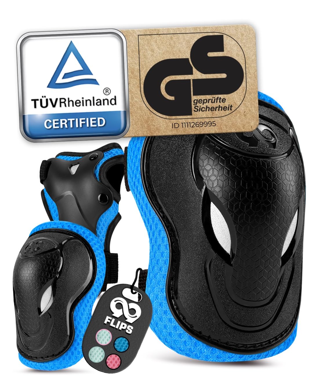 99FLIPS Knee Pads for Kids - Kids Knee and Elbow Pads for Children and Toddler - Skateboard, Inline Skating & Scooter - Size XS Blue