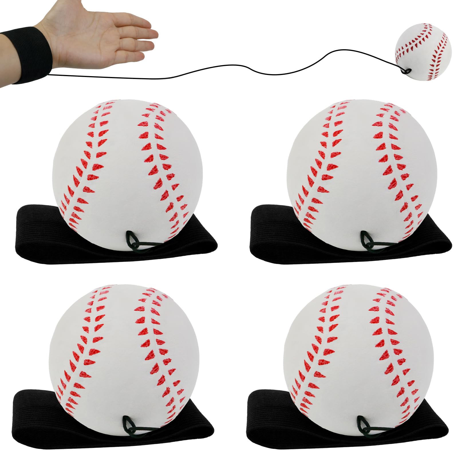 Kvittra Wrist Return Ball, 6cm Rubber Rebound Ball Return Balls with Strap, Retractable Ball Rubber with String Elastic String Ball Wrist for Wrist Exercise Play (Baseball)